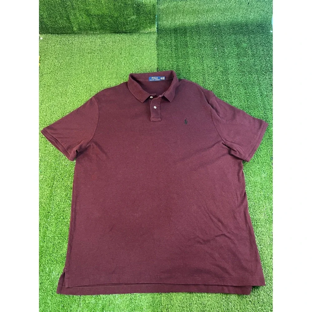Polo Ralph Lauren Mens XXL Burgundy Maroon Short Sleeve Pique Polo Shirt Logo